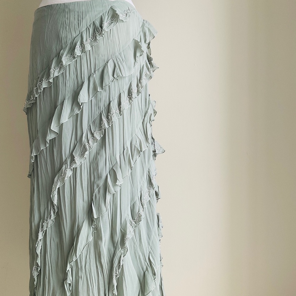 Zara Sage Green Ruffled Tier Maxi Skirt